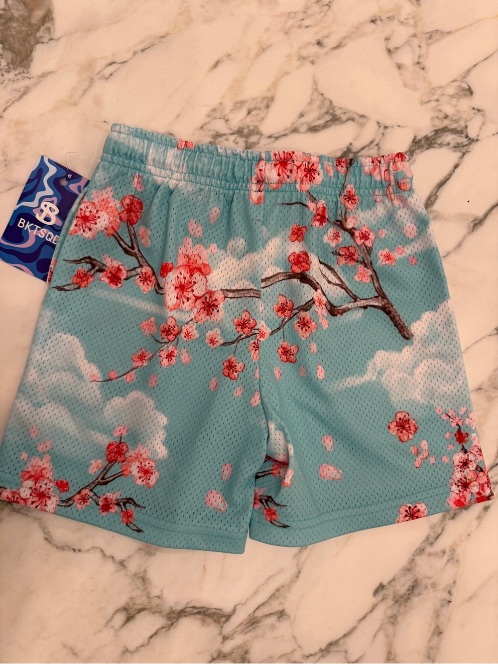 Kids Floral Sky Blue Mesh Shorts